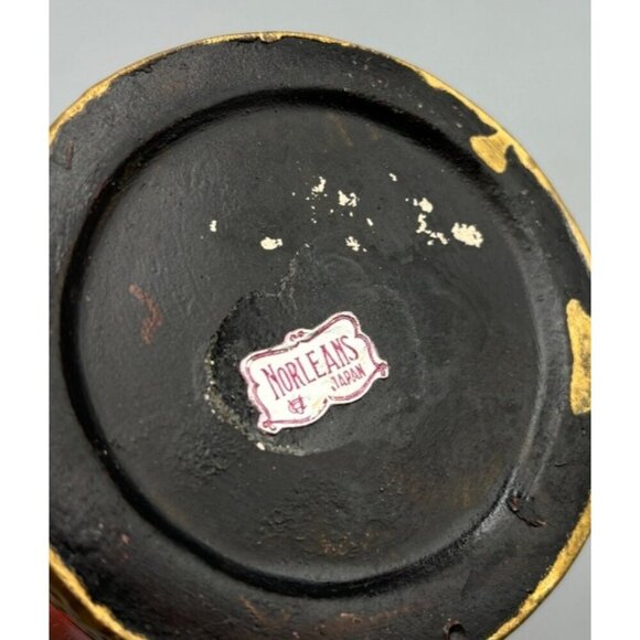 Vtg Norleans Japanese Red Orange Gold Ceramic Vase Painted Landscape Design - Picture 6 of 7